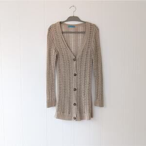 Alice + Olivia Tan/Taupe Open Knit Long Cardigan